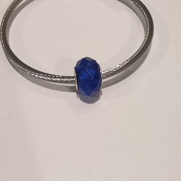 Silver Darker Blue Faceted Charm for‎ Pandora Style Bracelet - Picture 2 of 4